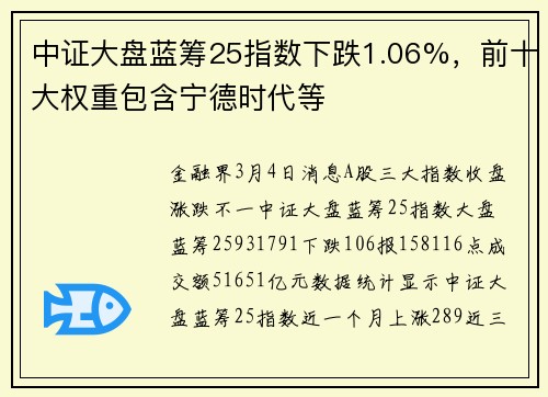 中证大盘蓝筹25指数下跌1.06%，前十大权重包含宁德时代等