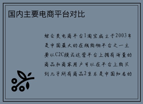 国内主要电商平台对比