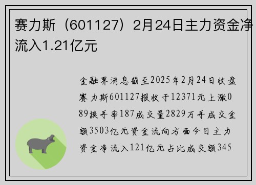 赛力斯（601127）2月24日主力资金净流入1.21亿元