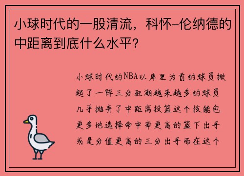 小球时代的一股清流，科怀-伦纳德的中距离到底什么水平？